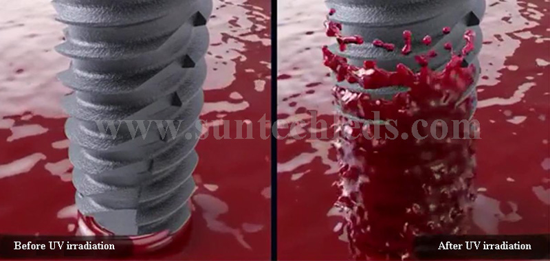 Implants irradiated with 172nm UV Excimer Light can improve blood absorption