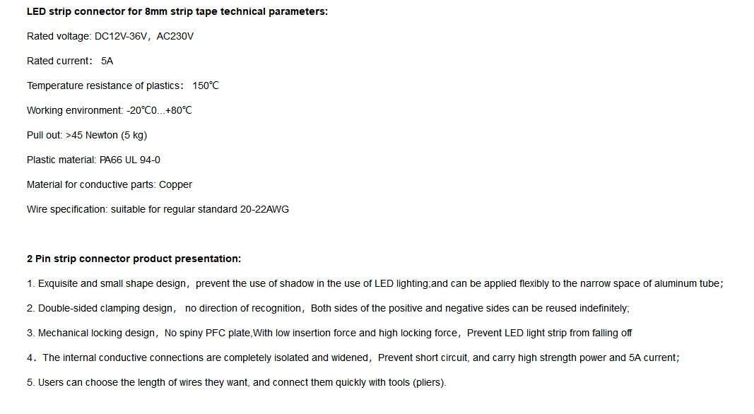 10mm width strip connector details
