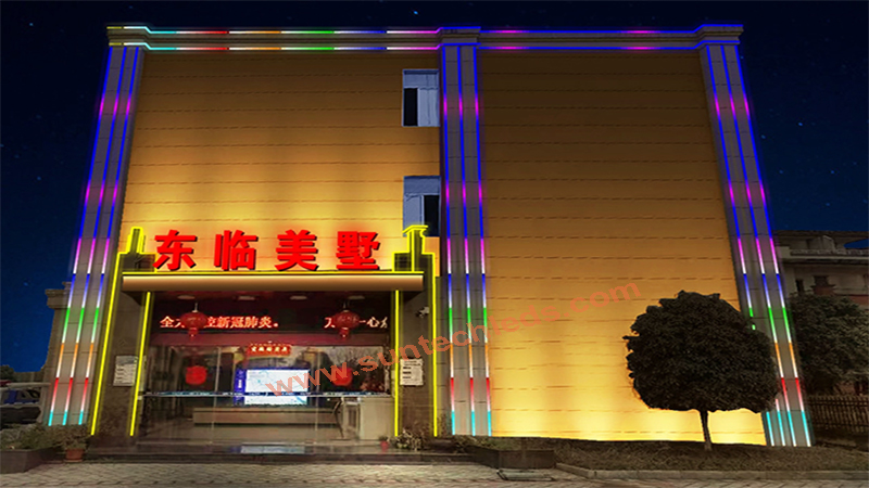 Hotel Dynamic LED Facade Linear Illumination Ideas 