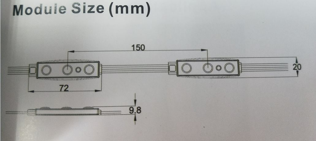 DMX 512 LED module for sign illumination size information